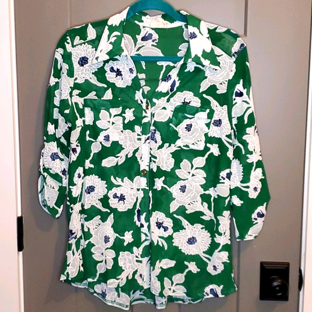 VINTAGE / NEW EMBER ladies sheer button down blouse sz L
